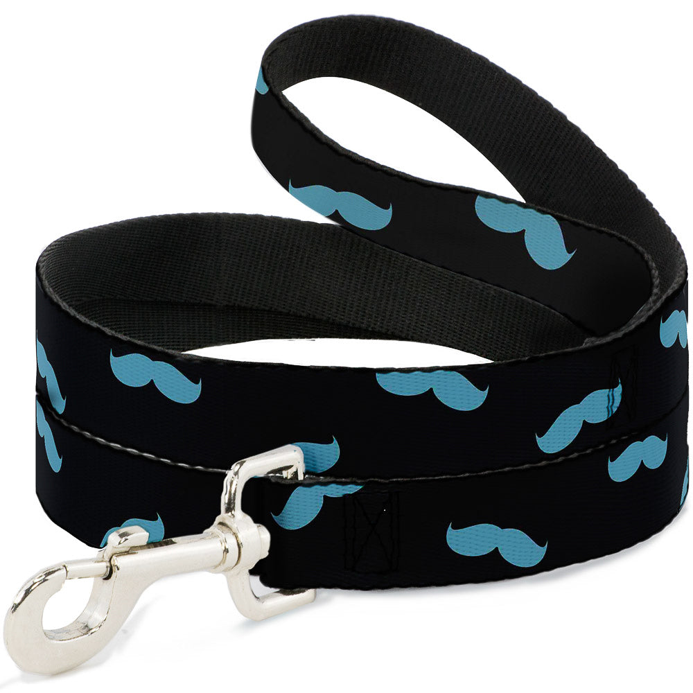 Dog Leash - Mustaches Scattered Black/Turquoise Dog Leashes Buckle-Down
