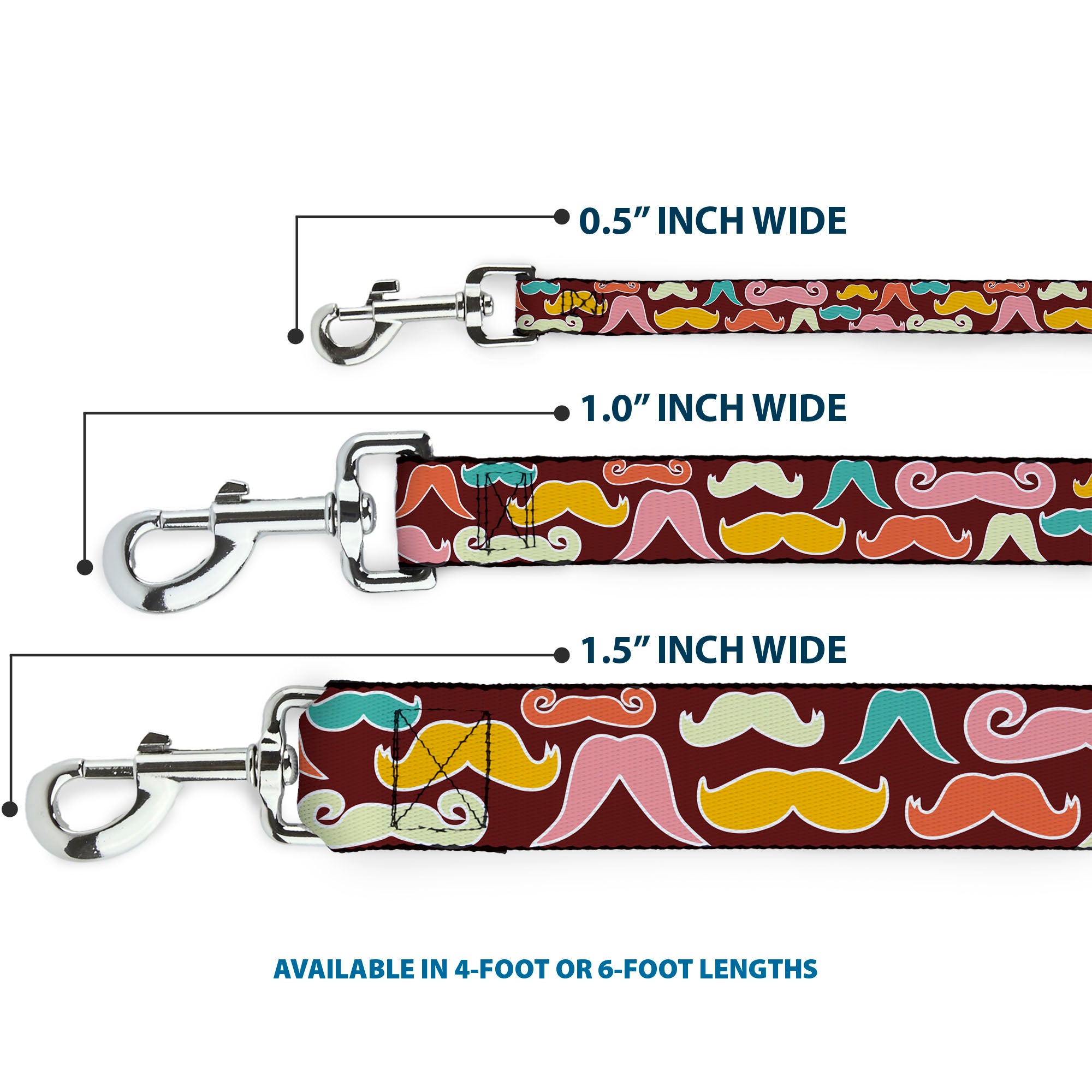 Dog Leash - Mustaches Brown/Multi Pastel Dog Leashes Buckle-Down