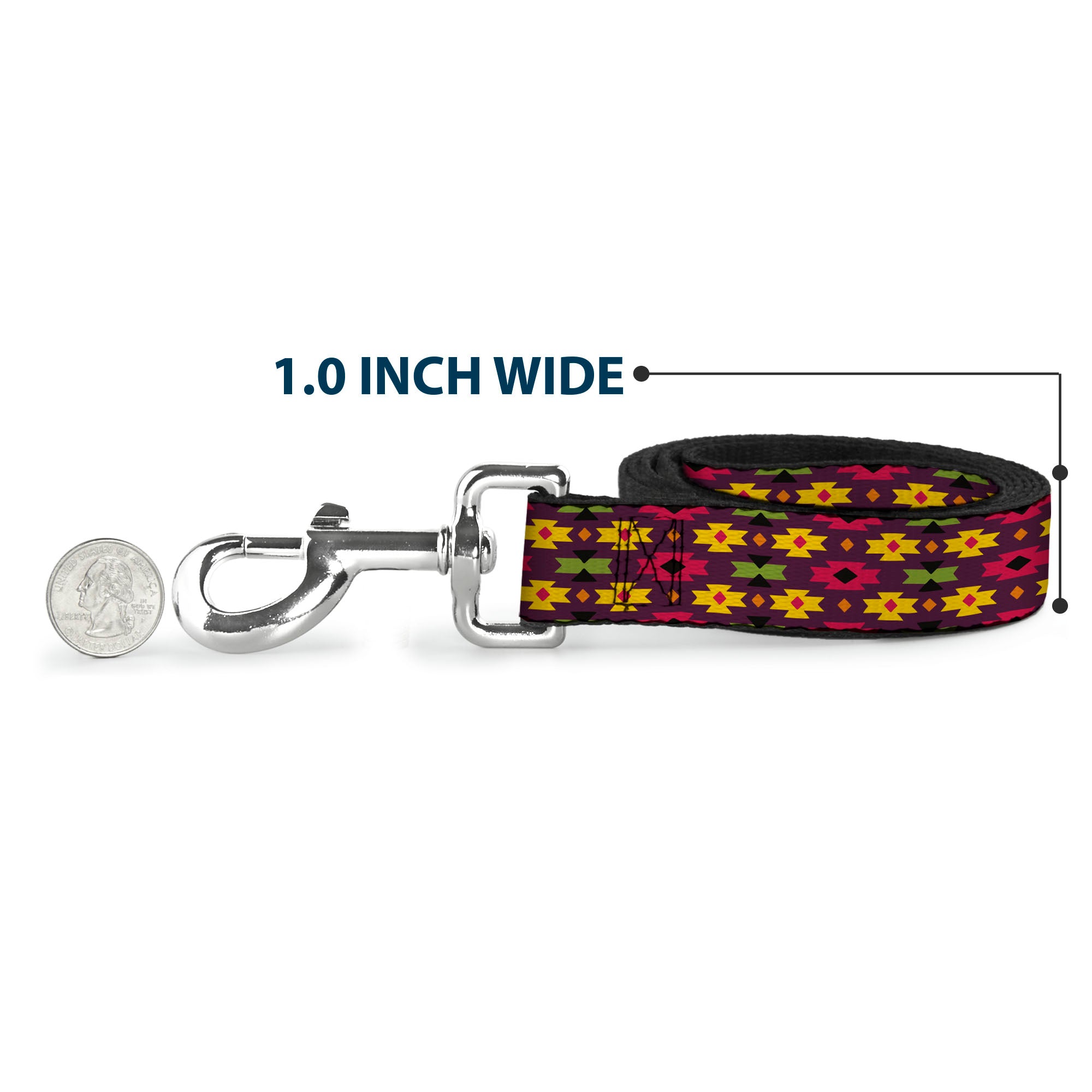Dog Leash - Mini Navajo Purple/Yellow/Pink/Green Dog Leashes Buckle-Down