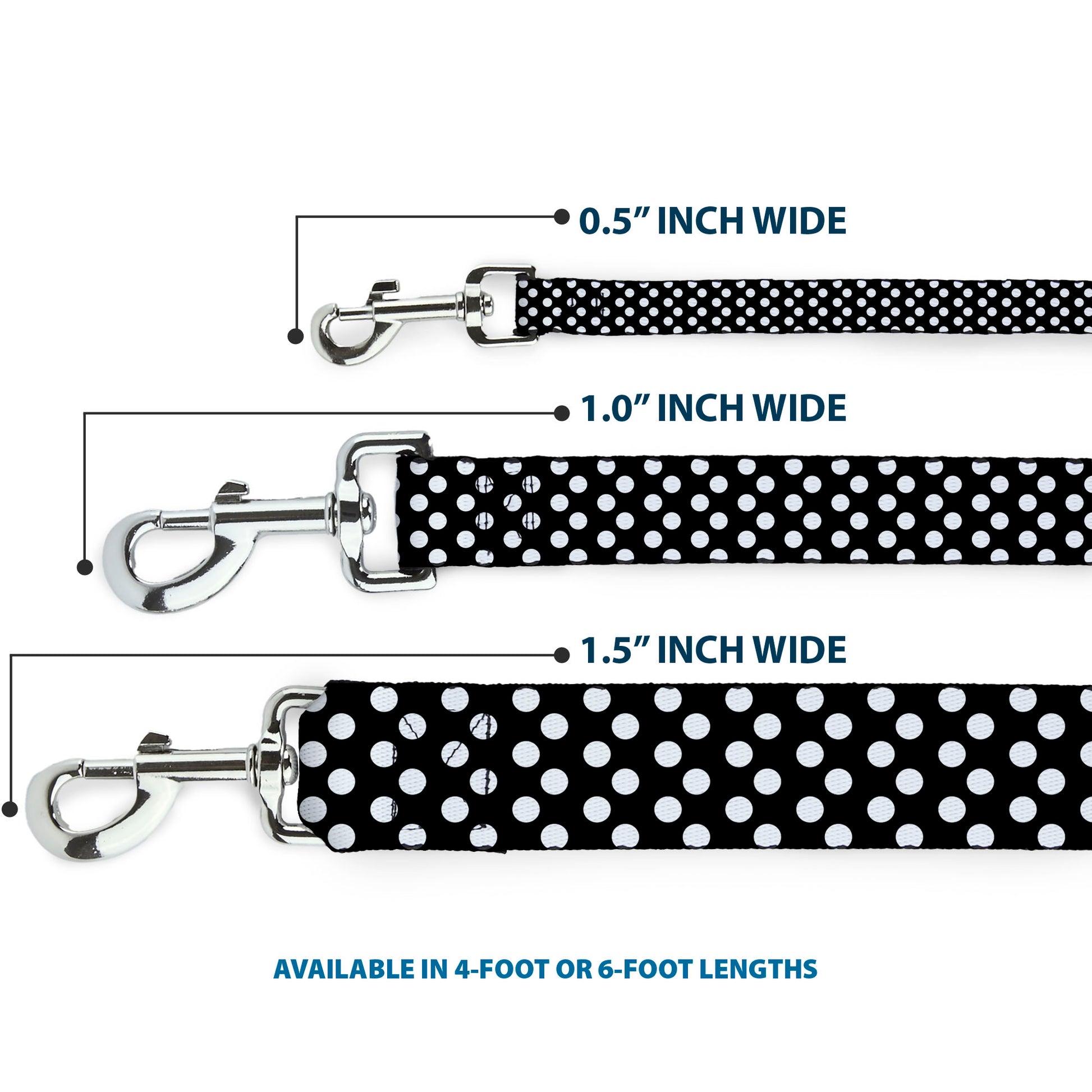 Dog Leash - Micro Polka Dots2 Black/White Dog Leashes Buckle-Down