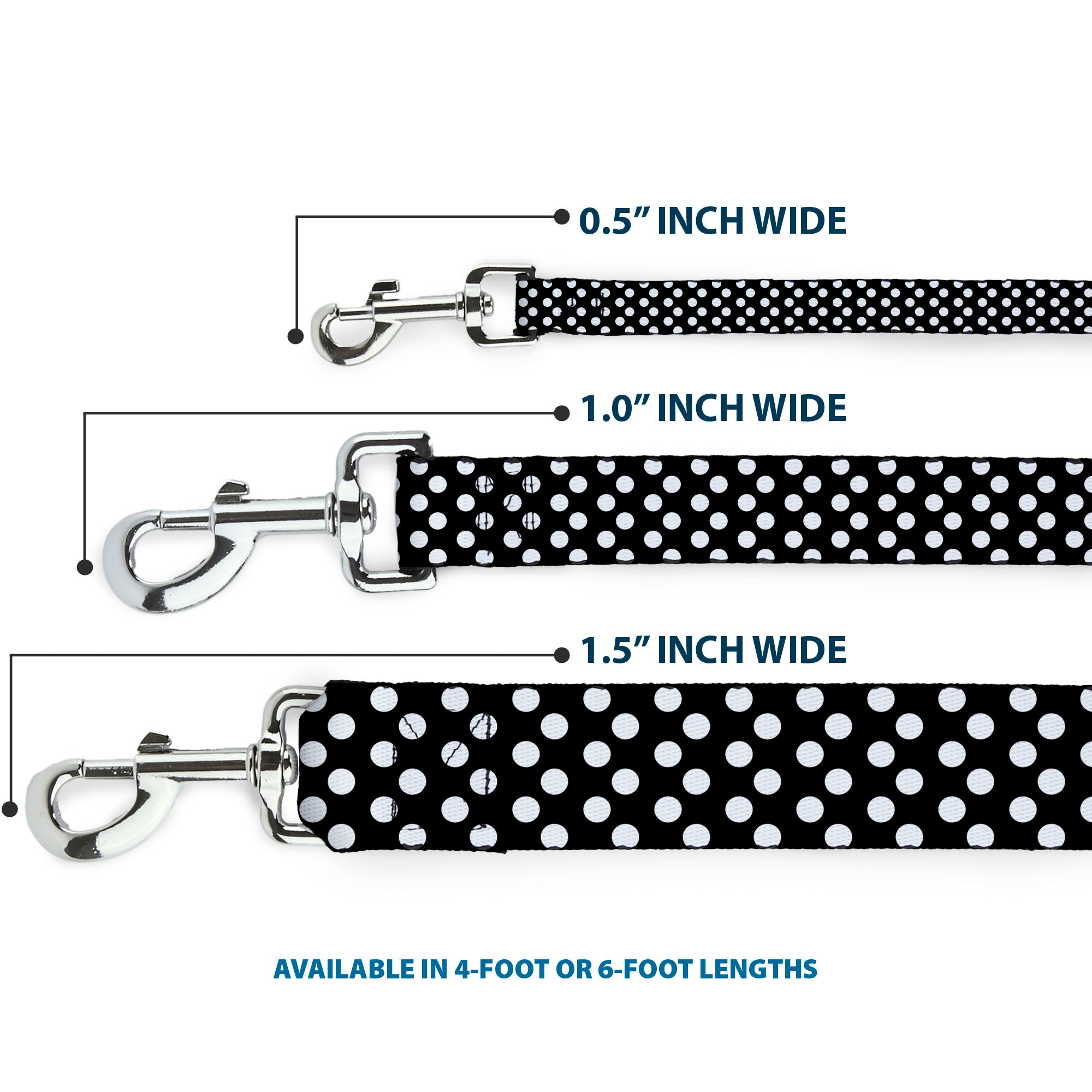 Dog Leash - Micro Polka Dots2 Black/White Dog Leashes Buckle-Down