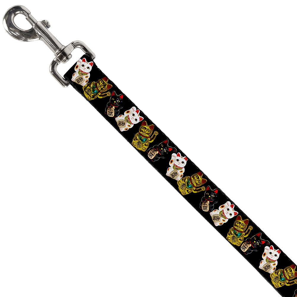 Dog Leash - Maneki Neko Lucky Cats Gold/Black/White Dog Leashes Buckle-Down