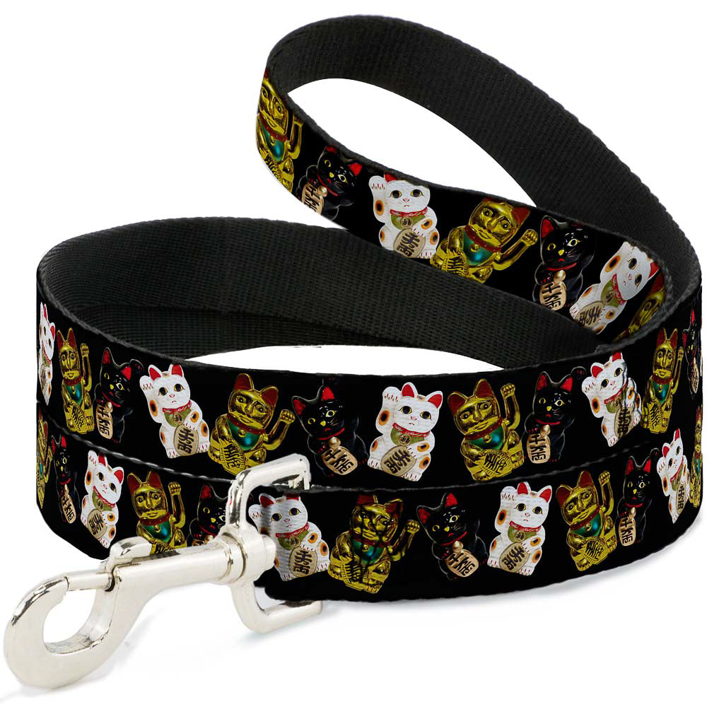 Dog Leash - Maneki Neko Lucky Cats Gold/Black/White Dog Leashes Buckle-Down