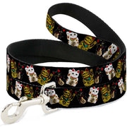 Dog Leash - Maneki Neko Lucky Cats Gold/Black/White Dog Leashes Buckle-Down