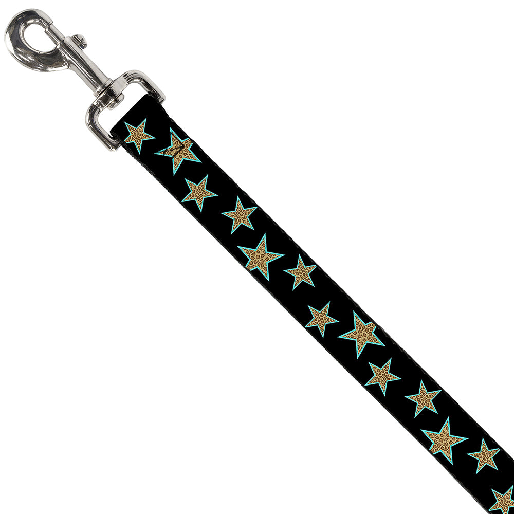 Dog Leash - Multi Stars Black/Leopard/Baby Blue Outline Dog Leashes Buckle-Down