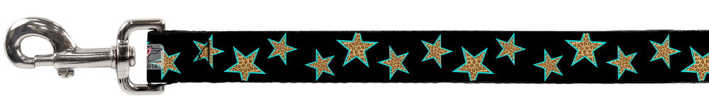 Dog Leash - Multi Stars Black/Leopard/Baby Blue Outline Dog Leashes Buckle-Down