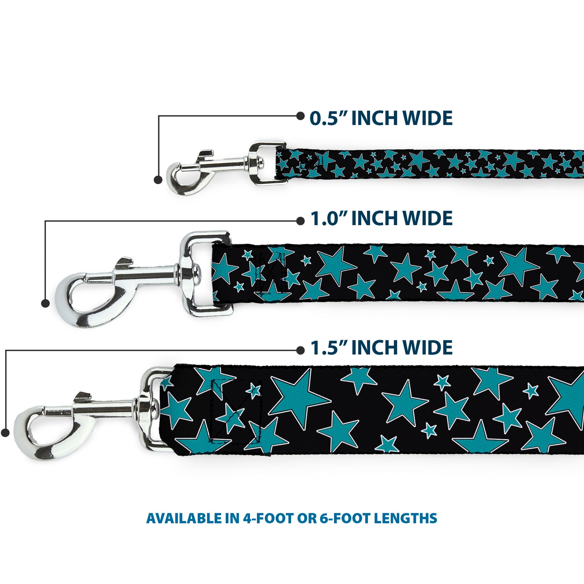 Dog Leash - Multi Stars Black/Turquoise Dog Leashes Buckle-Down