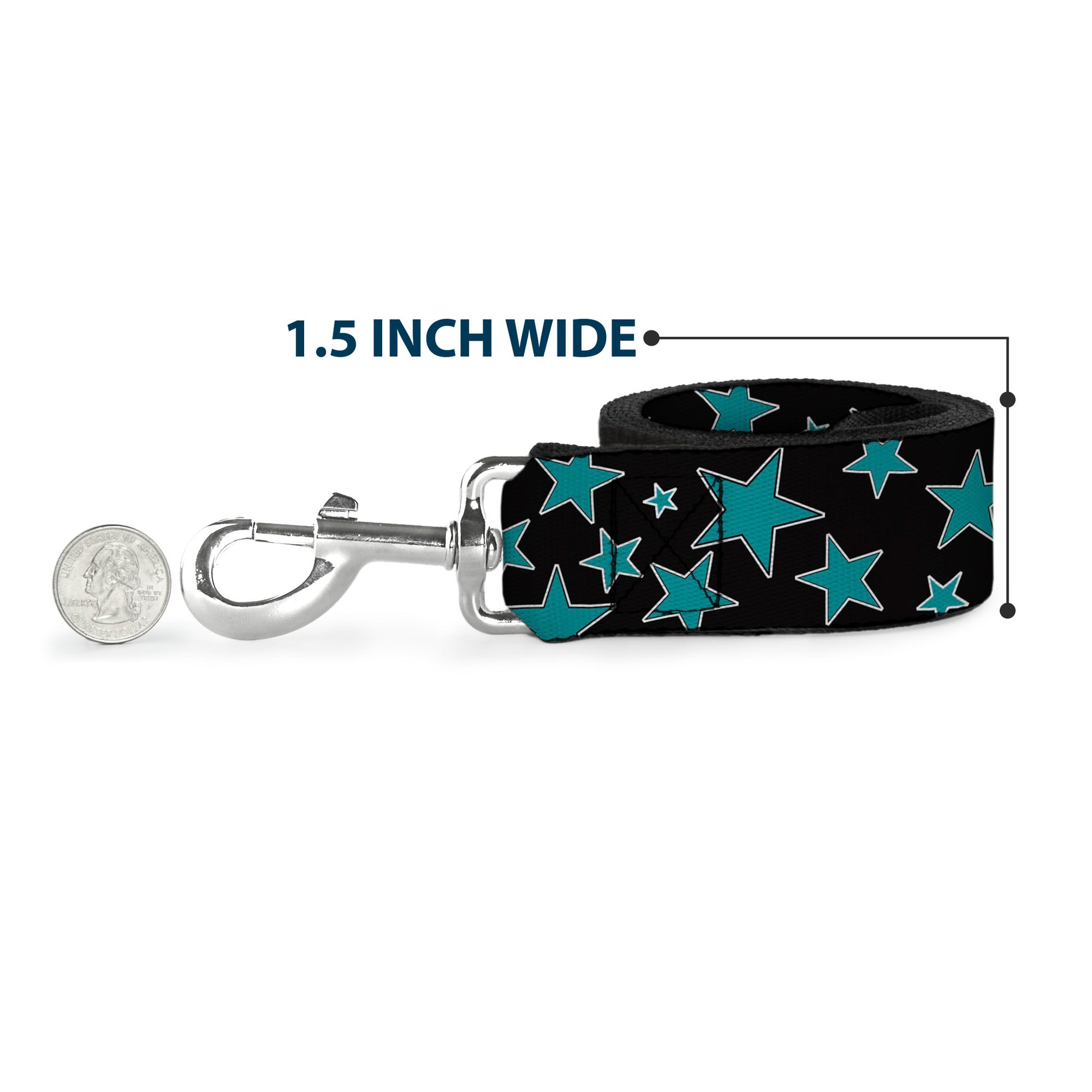 Dog Leash - Multi Stars Black/Turquoise Dog Leashes Buckle-Down