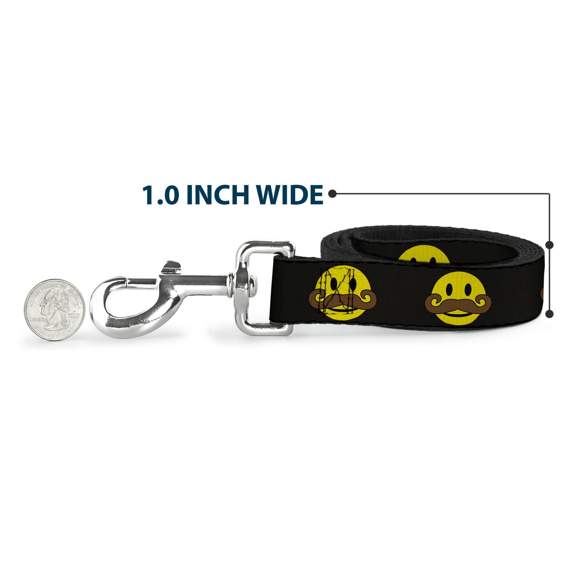 Dog Leash - Mustache Happy Face Black/Yellow/Brown Dog Leashes Buckle-Down