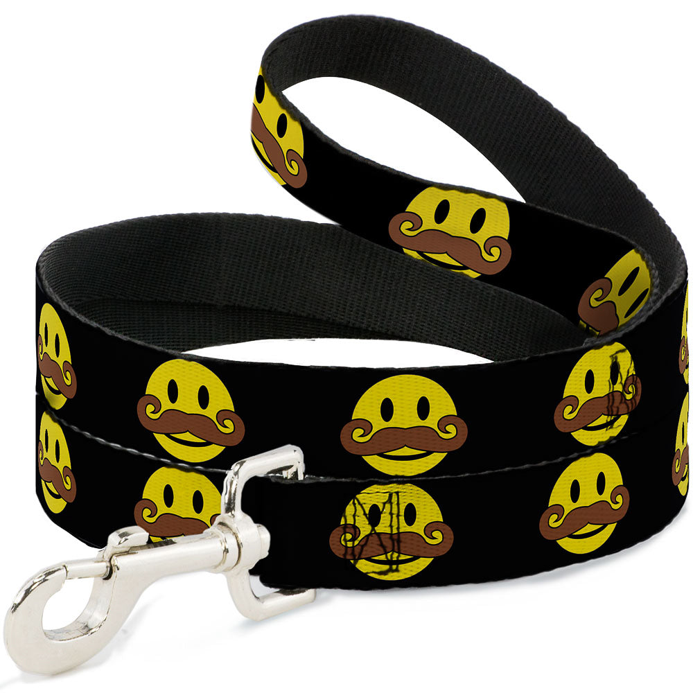 Dog Leash - Mustache Happy Face Black/Yellow/Brown Dog Leashes Buckle-Down