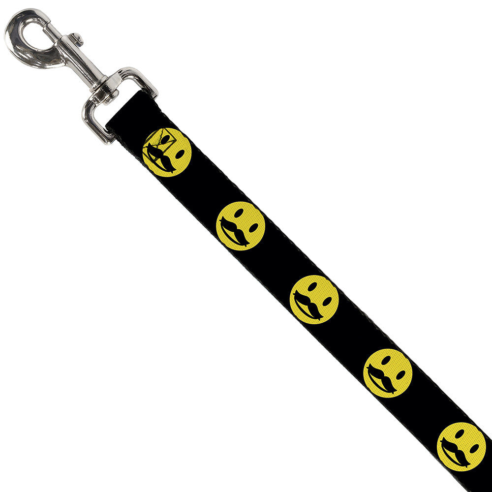 Dog Leash - Mustache Happy Face2 Black/Yellow/Black Dog Leashes Buckle-Down