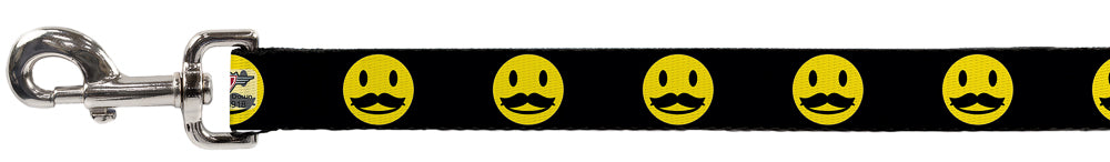Dog Leash - Mustache Happy Face2 Black/Yellow/Black Dog Leashes Buckle-Down