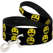 Dog Leash - Mustache Happy Face2 Black/Yellow/Black Dog Leashes Buckle-Down