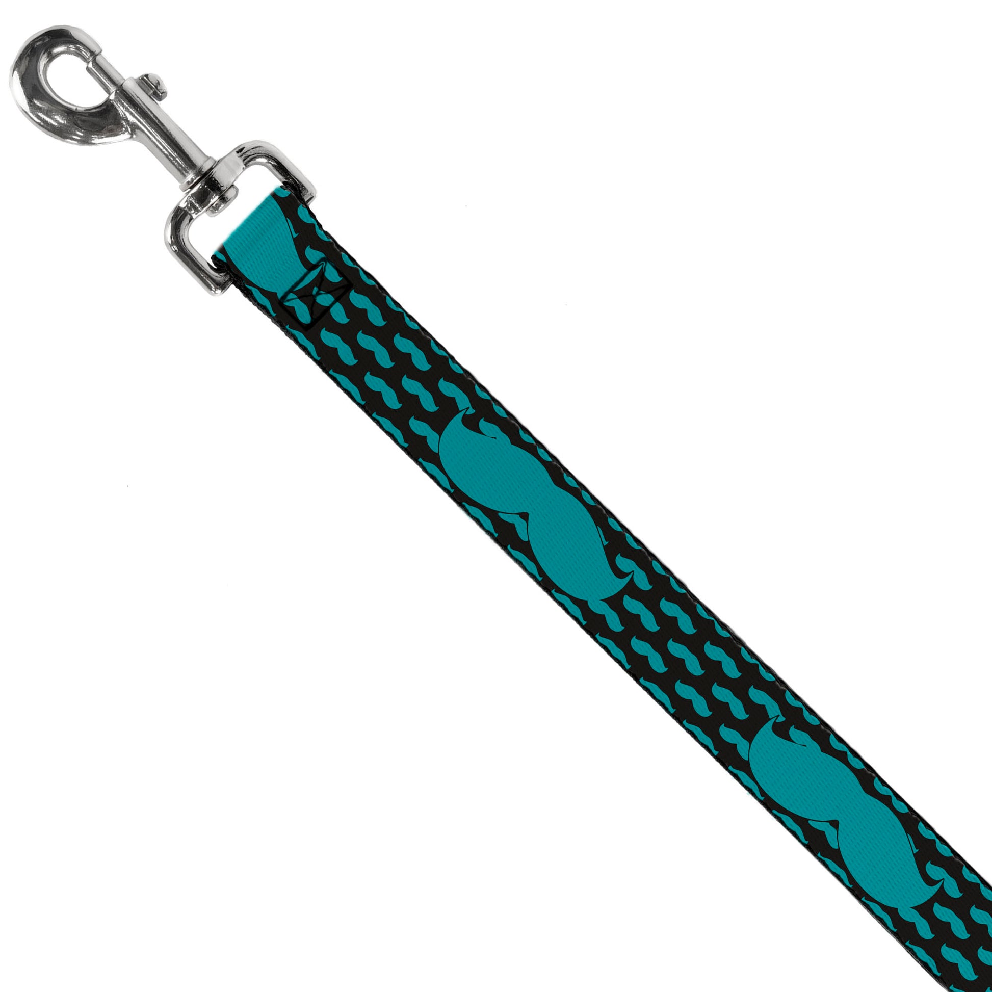 Dog Leash - Mustaches Mini/Single Repeat Black/Turquoise Dog Leashes Buckle-Down
