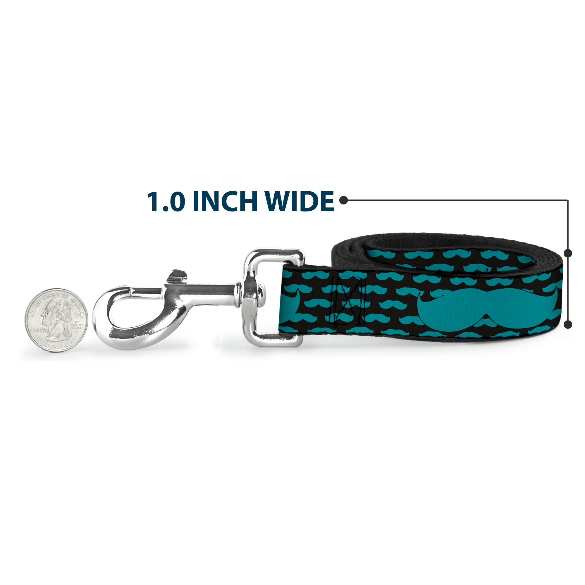 Dog Leash - Mustaches Mini/Single Repeat Black/Turquoise Dog Leashes Buckle-Down