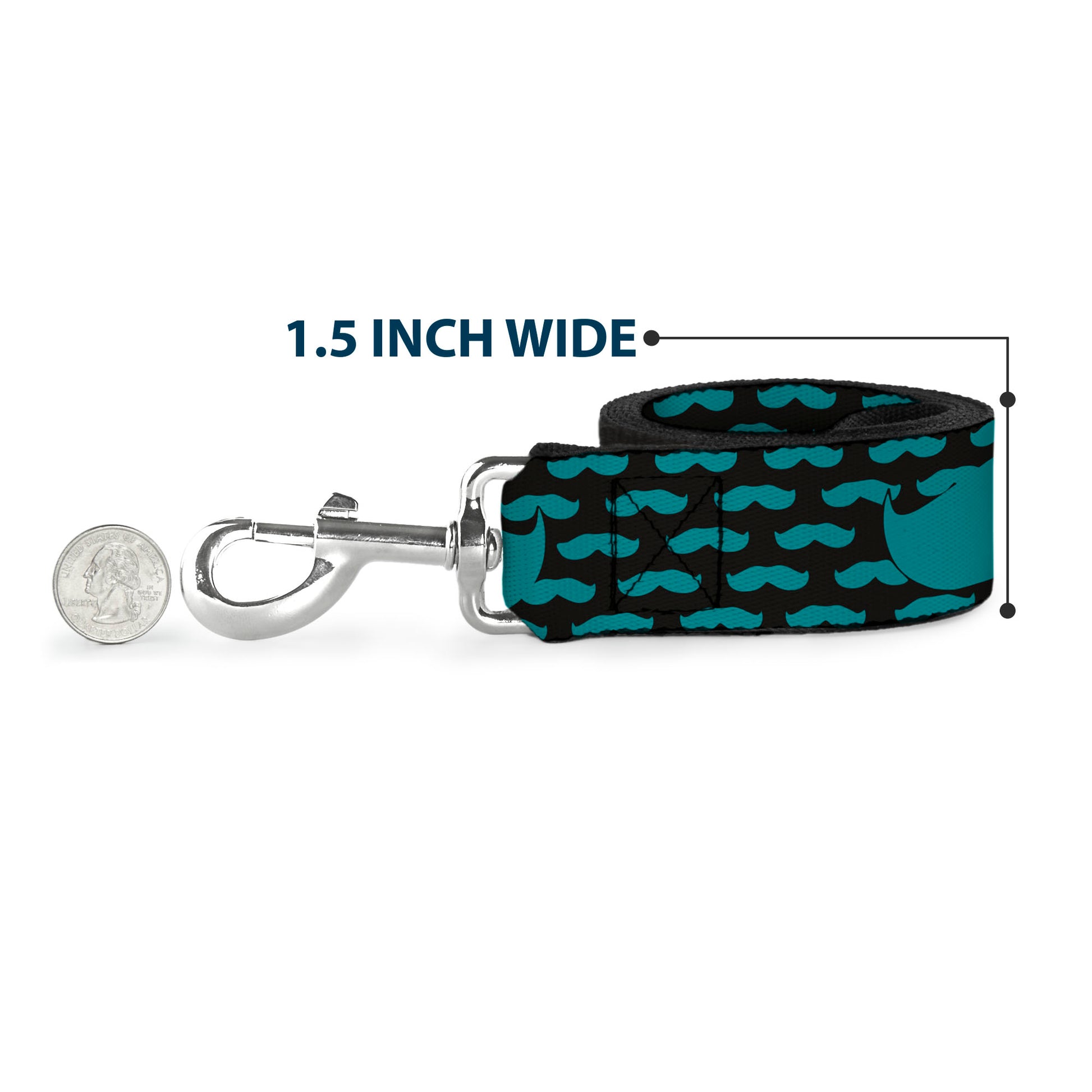 Dog Leash - Mustaches Mini/Single Repeat Black/Turquoise Dog Leashes Buckle-Down