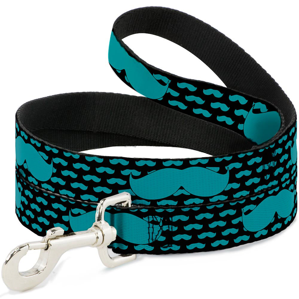 Dog Leash - Mustaches Mini/Single Repeat Black/Turquoise Dog Leashes Buckle-Down