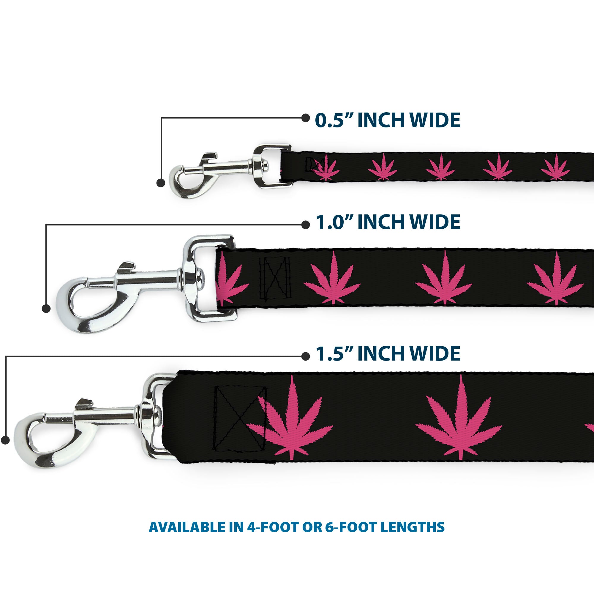 Buckle-Down Dog Leash - Marijuana Leaf Repeat Black/Pink Dog Leashes Buckle-Down