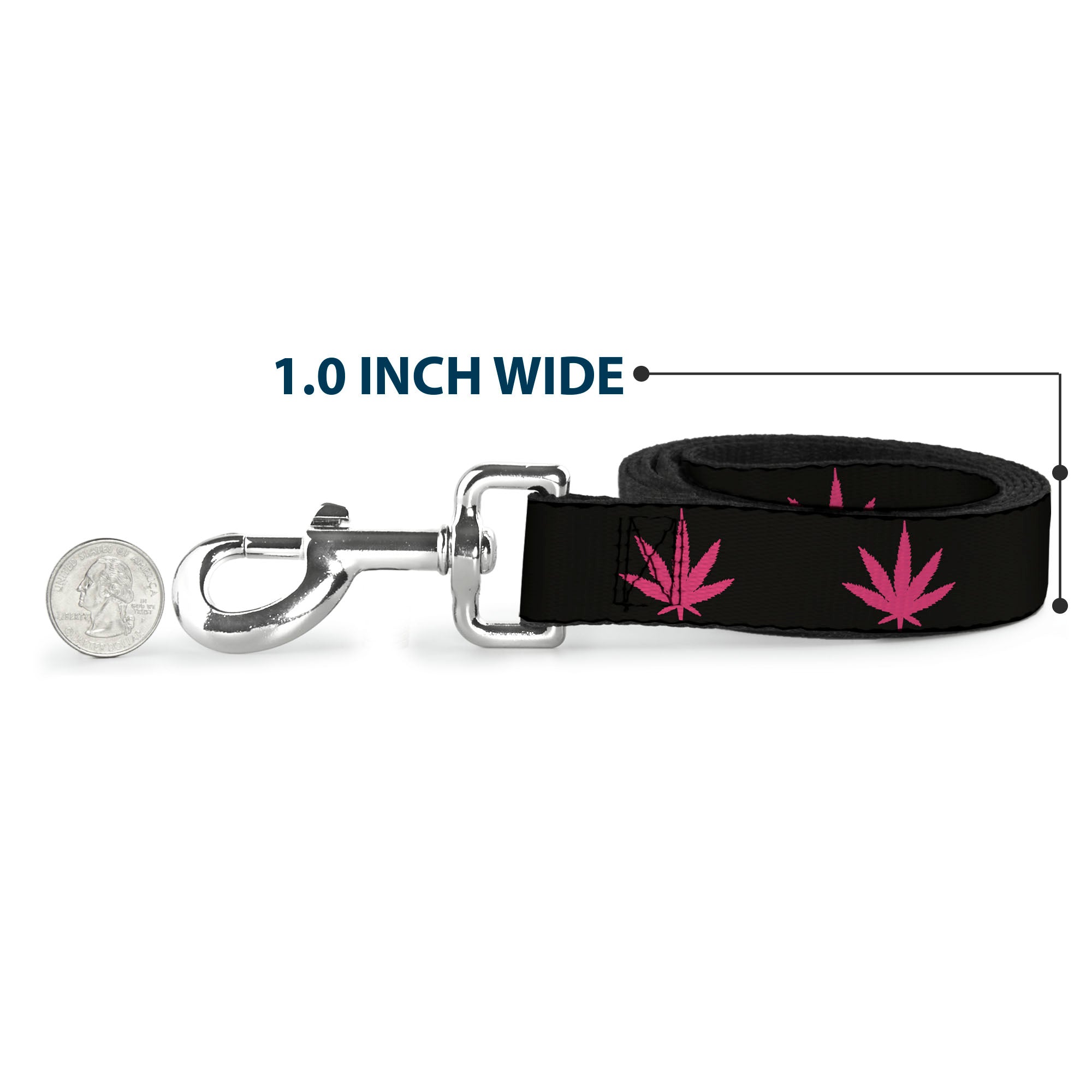 Buckle-Down Dog Leash - Marijuana Leaf Repeat Black/Pink Dog Leashes Buckle-Down