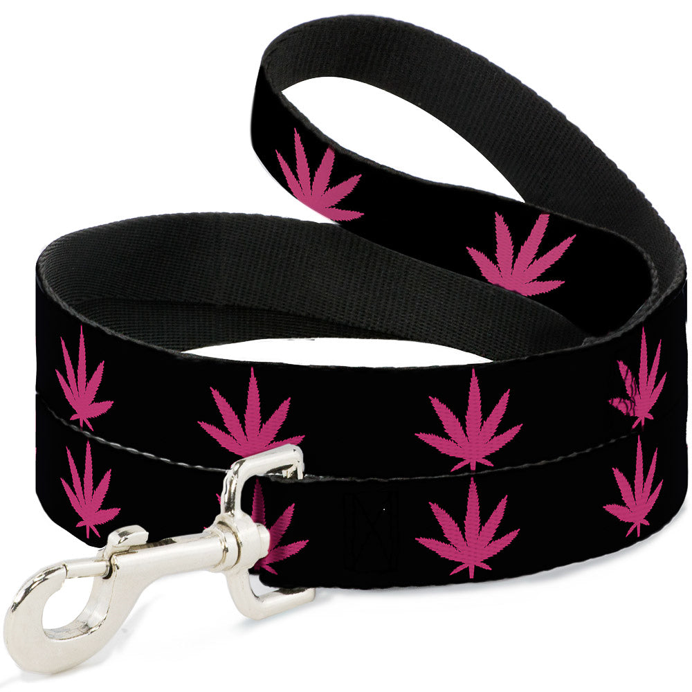 Buckle-Down Dog Leash - Marijuana Leaf Repeat Black/Pink Dog Leashes Buckle-Down