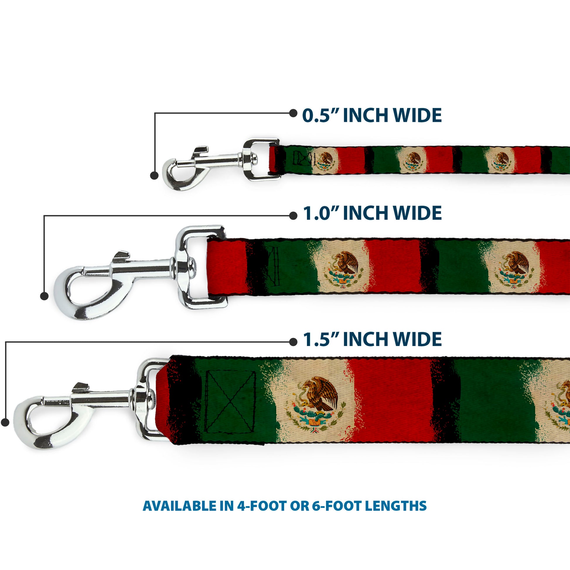 Dog Leash - Mexico Flag Distressed Painting Dog Leashes Buckle-Down