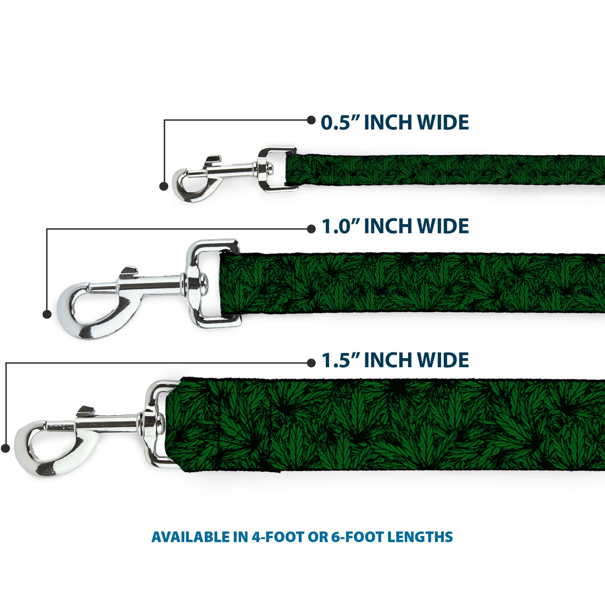 Buckle-Down Dog Leash - Marijuana Leaves Stacked Black/Green Dog Leashes Buckle-Down