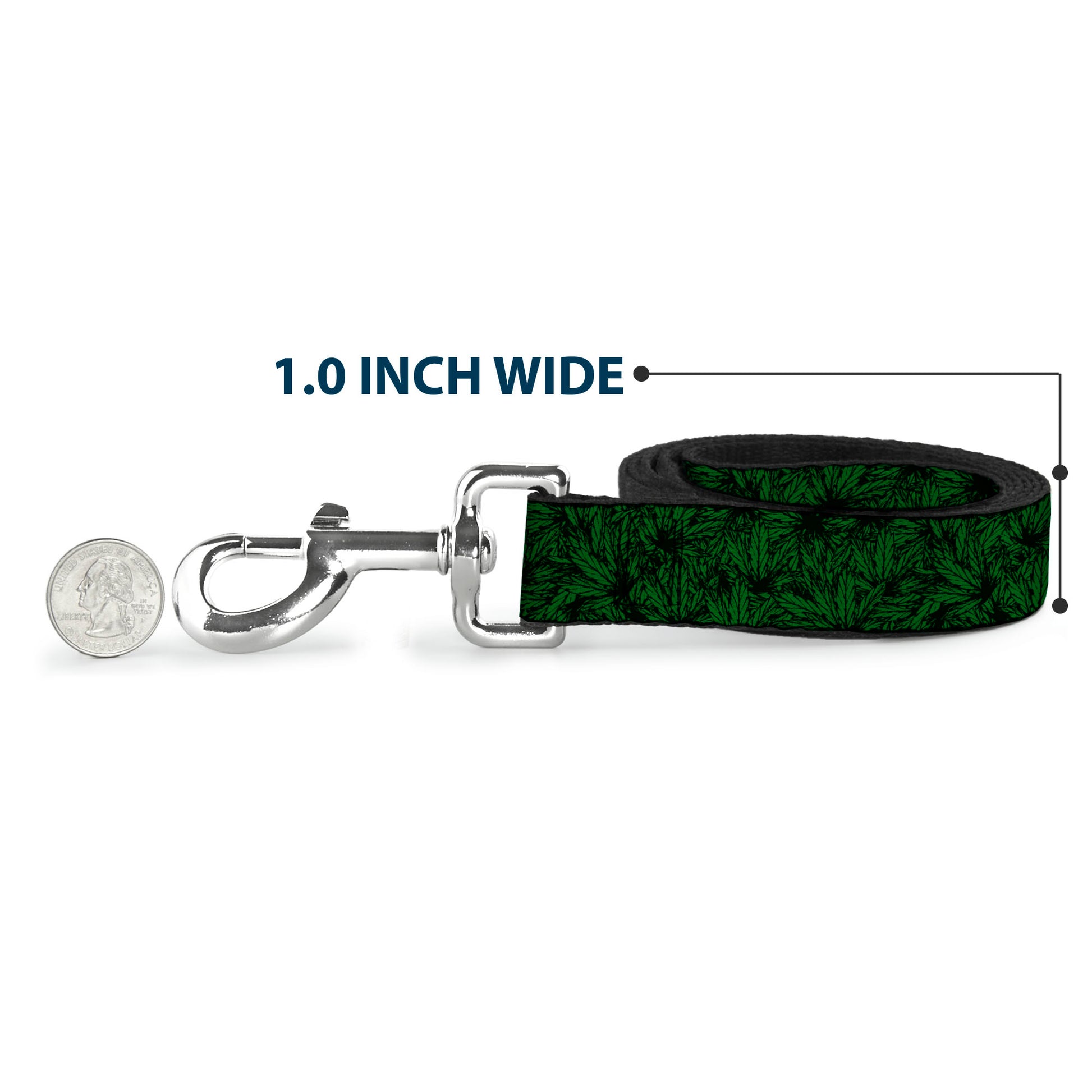 Buckle-Down Dog Leash - Marijuana Leaves Stacked Black/Green Dog Leashes Buckle-Down