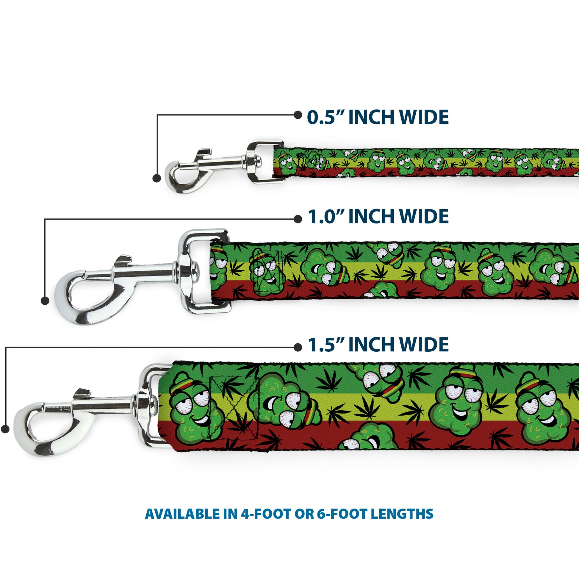 Buckle-Down Dog Leash - Marijuana Nugs/Leaves Cartoon Rasta/Black Dog Leashes Buckle-Down