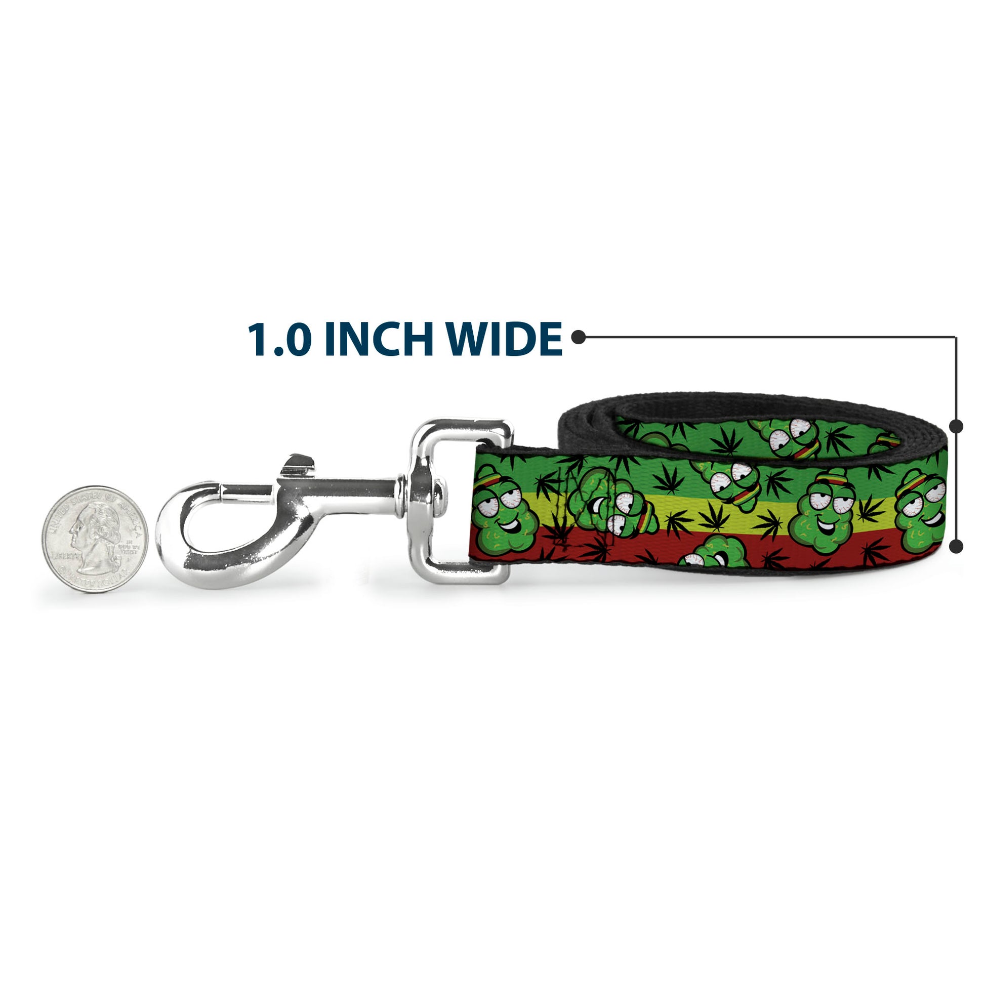 Buckle-Down Dog Leash - Marijuana Nugs/Leaves Cartoon Rasta/Black Dog Leashes Buckle-Down
