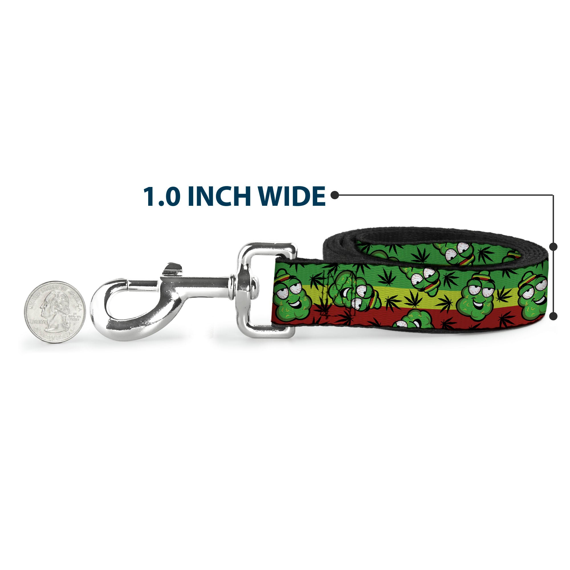 Buckle-Down Dog Leash - Marijuana Nugs/Leaves Cartoon Rasta/Black Dog Leashes Buckle-Down