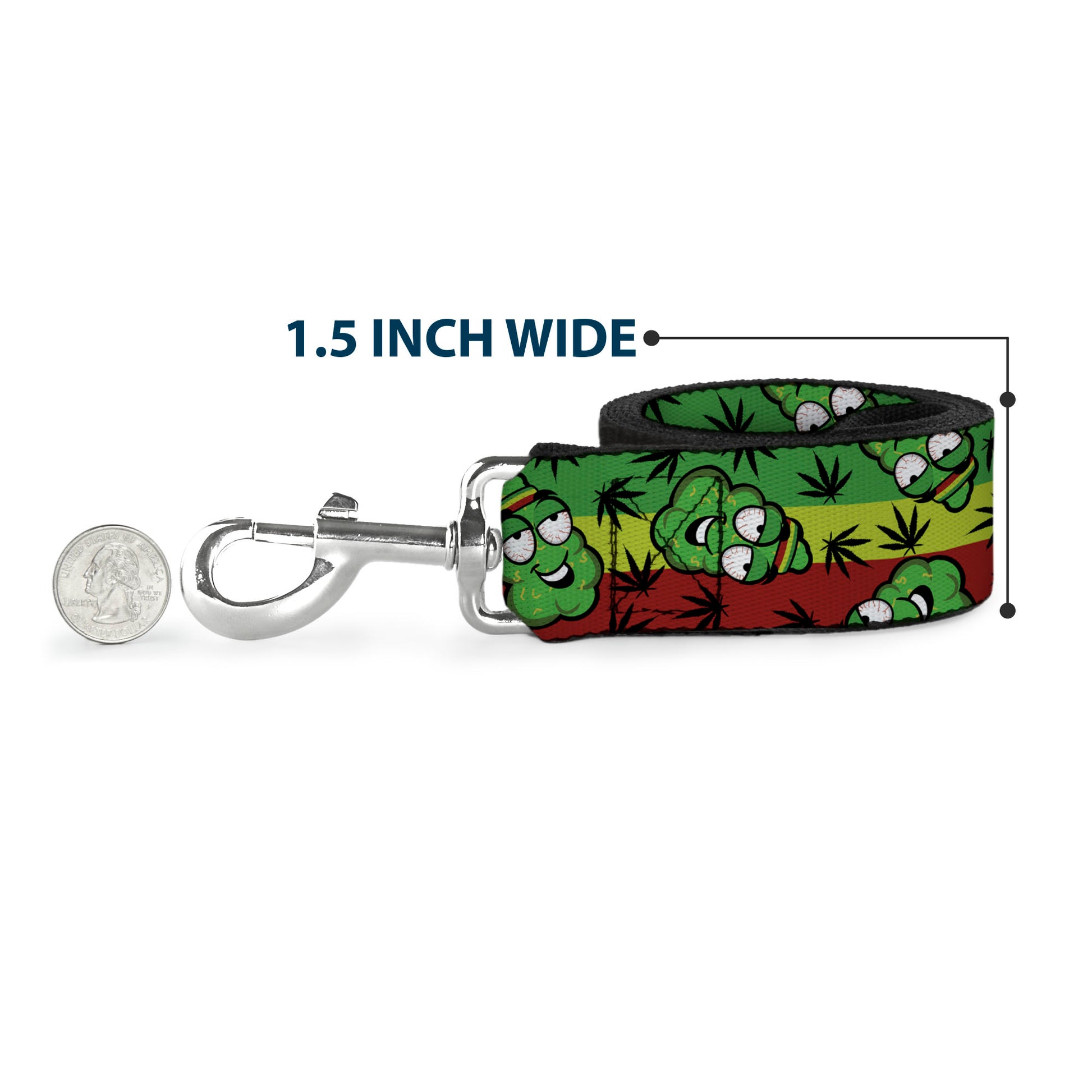 Buckle-Down Dog Leash - Marijuana Nugs/Leaves Cartoon Rasta/Black Dog Leashes Buckle-Down