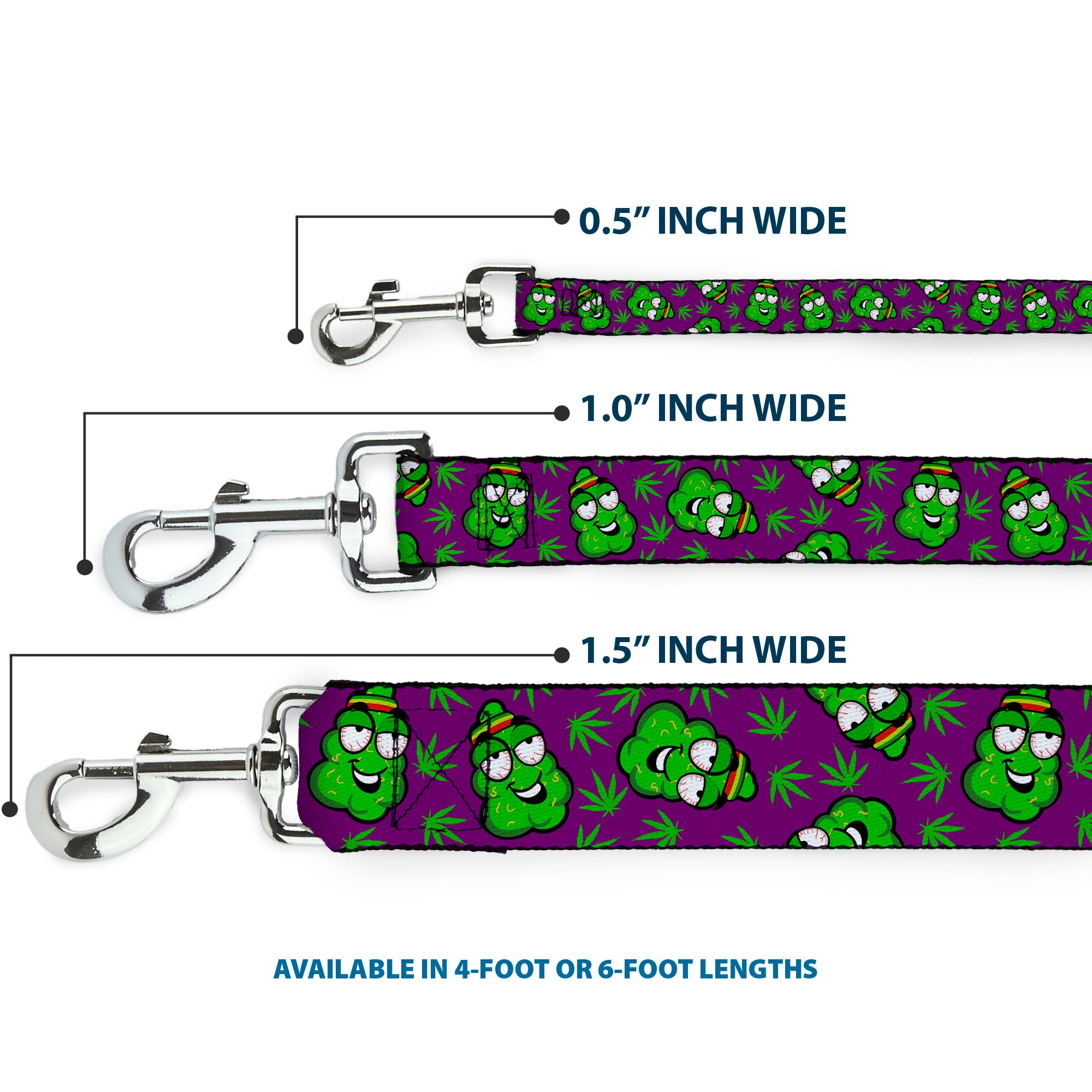 Buckle-Down Dog Leash - Marijuana Nugs/Leaves Cartoon Purple/Green Dog Leashes Buckle-Down
