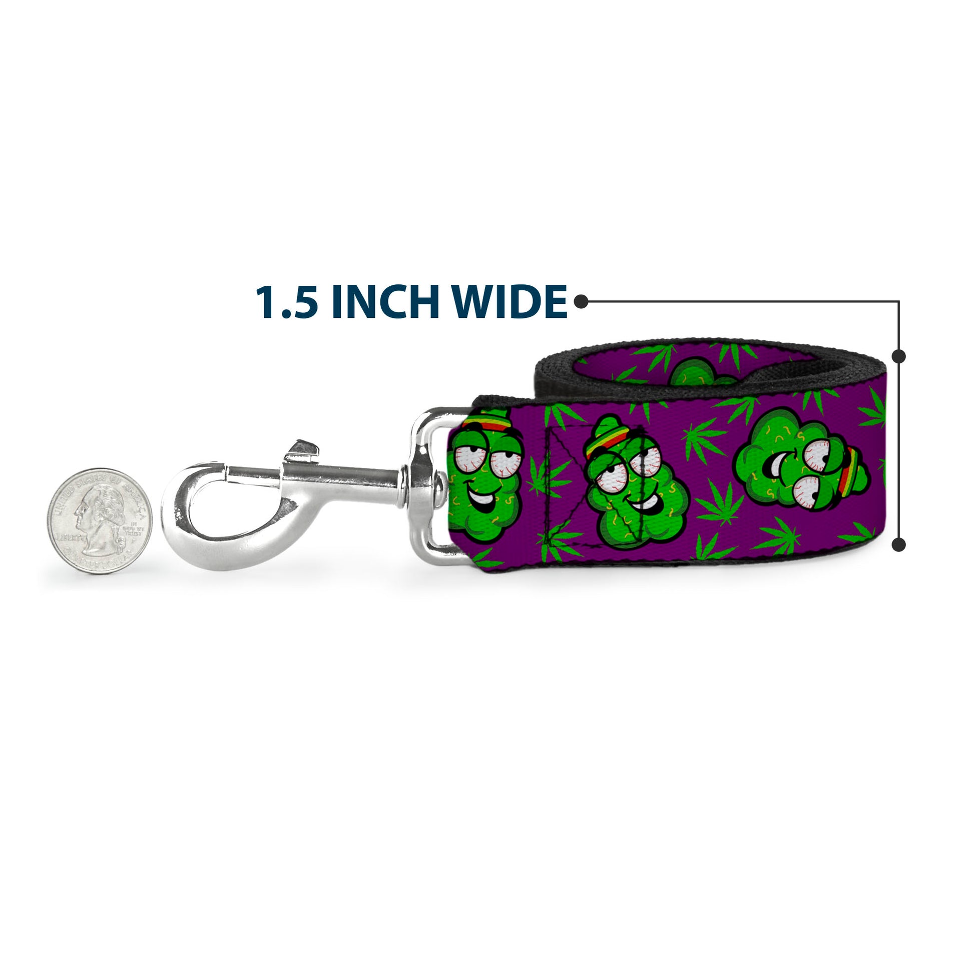 Buckle-Down Dog Leash - Marijuana Nugs/Leaves Cartoon Purple/Green Dog Leashes Buckle-Down