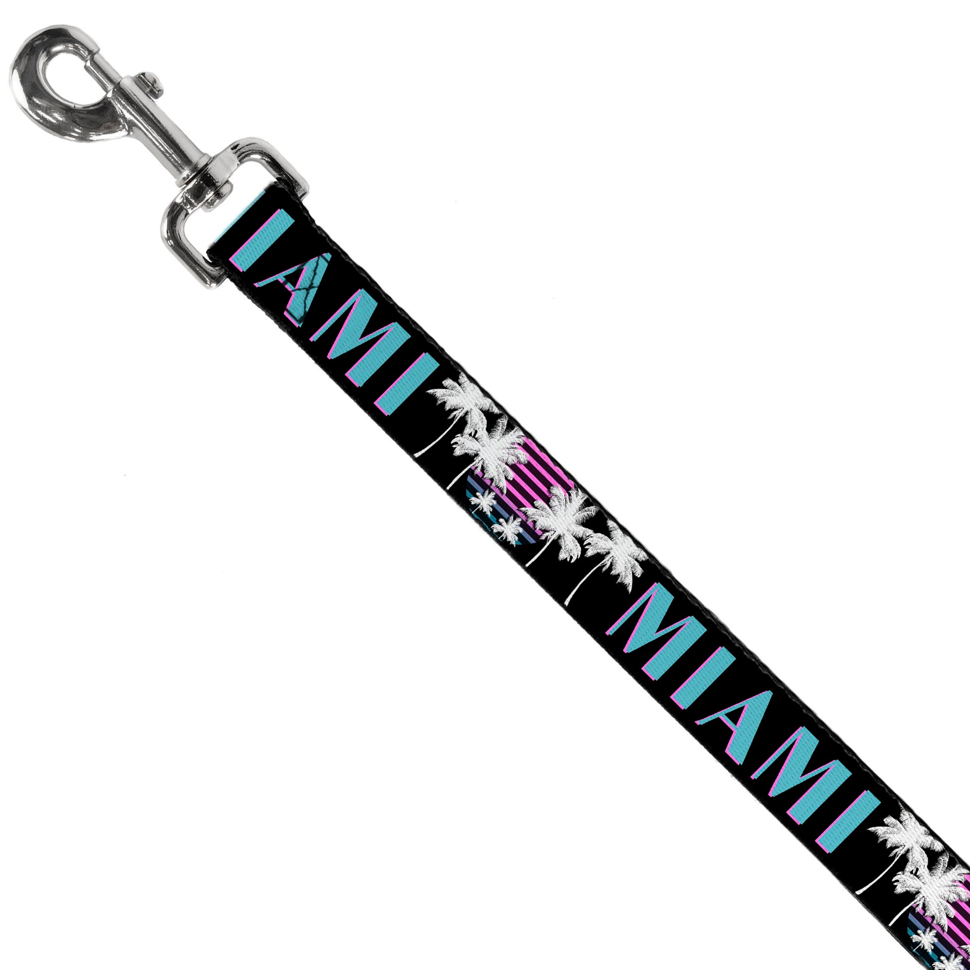 Dog Leash - MIAMI/Palm Trees Black/White/Pink//Teal Dog Leashes Buckle-Down