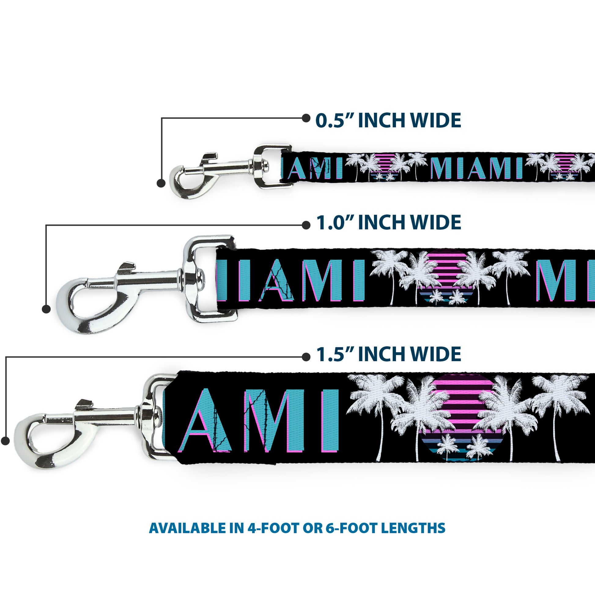Dog Leash - MIAMI/Palm Trees Black/White/Pink//Teal Dog Leashes Buckle-Down