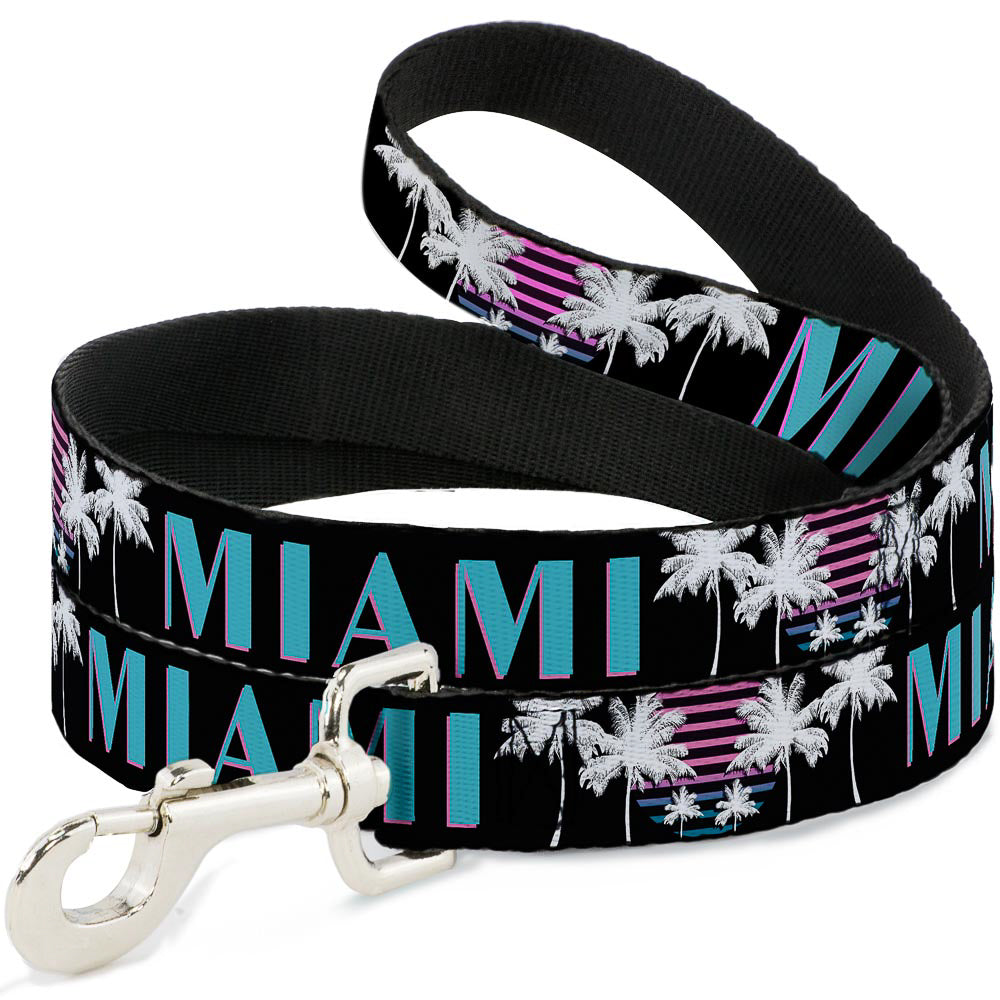 Dog Leash - MIAMI/Palm Trees Black/White/Pink//Teal Dog Leashes Buckle-Down