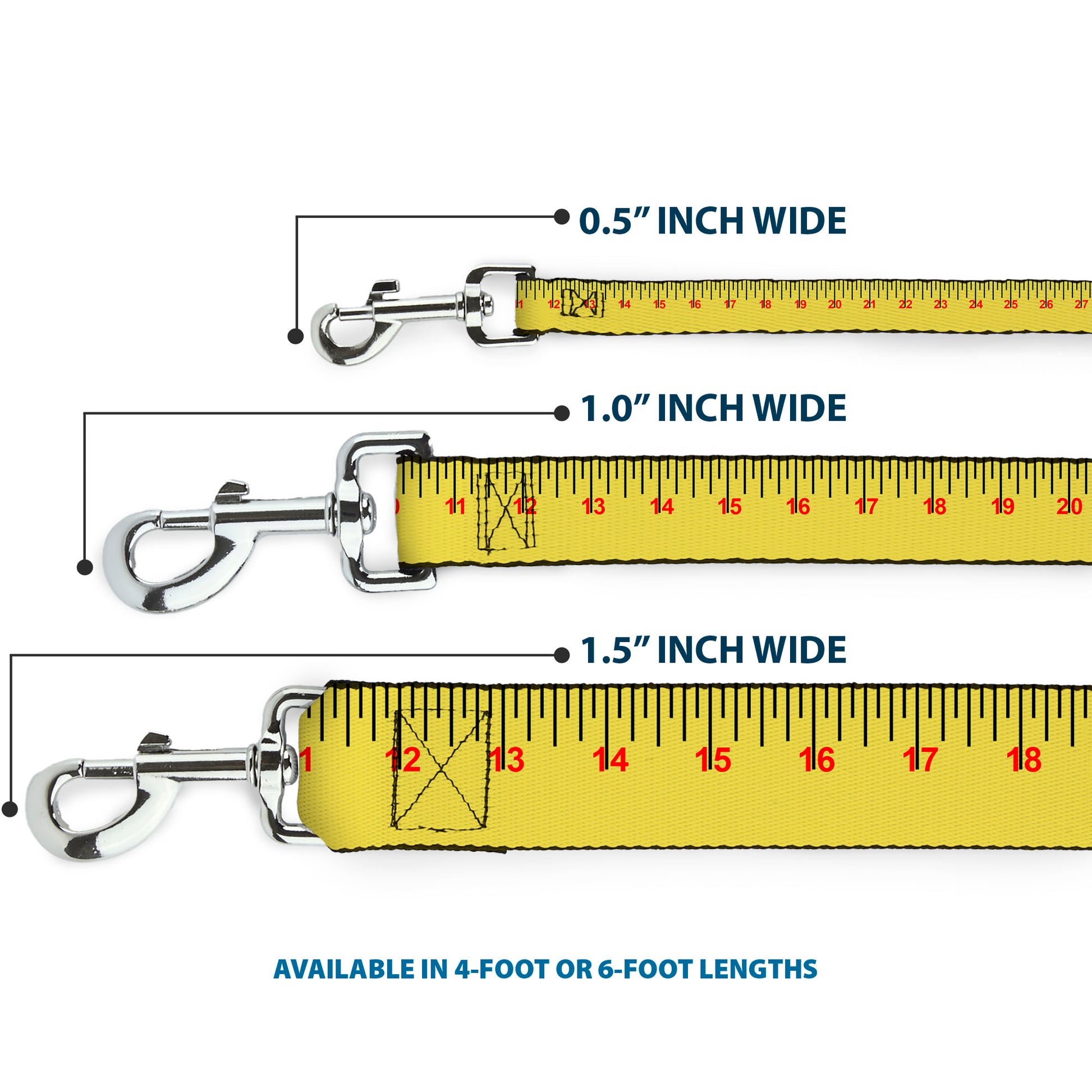 Dog Leash - Measuring Tape Yellow/Black/Red Dog Leashes Buckle-Down