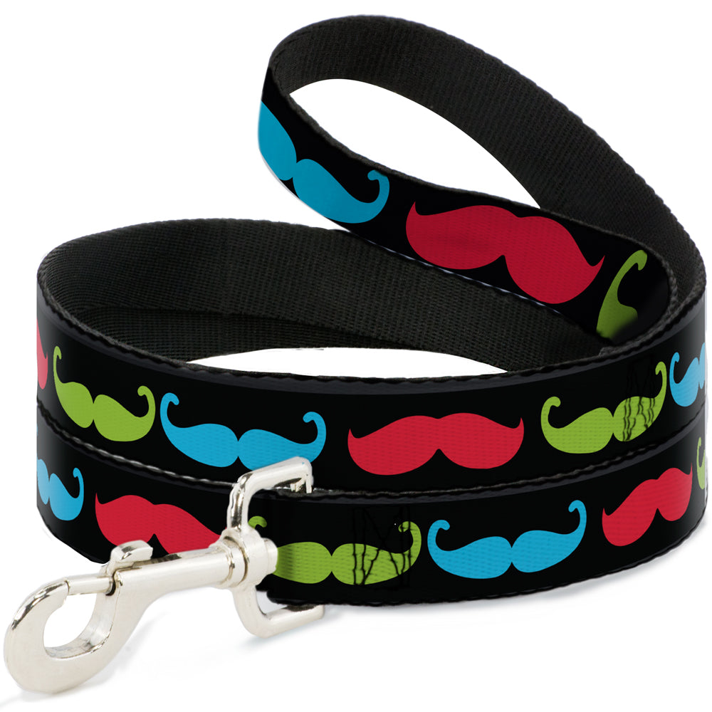 Dog Leash - Mustaches-4 Black/Multi Color Dog Leashes Buckle-Down