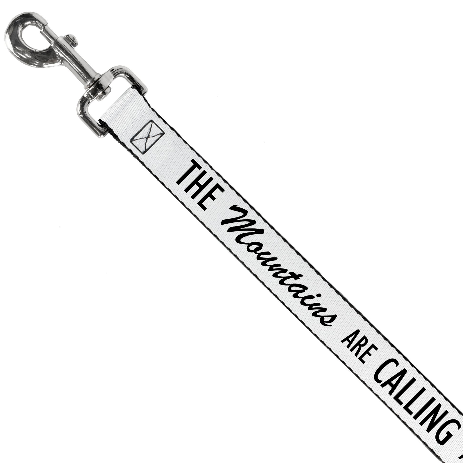 Dog Leash - THE MOUNTAINS ARE CALLING AND I MUST GO/Mountains Outline White/Black Dog Leashes Buckle-Down
