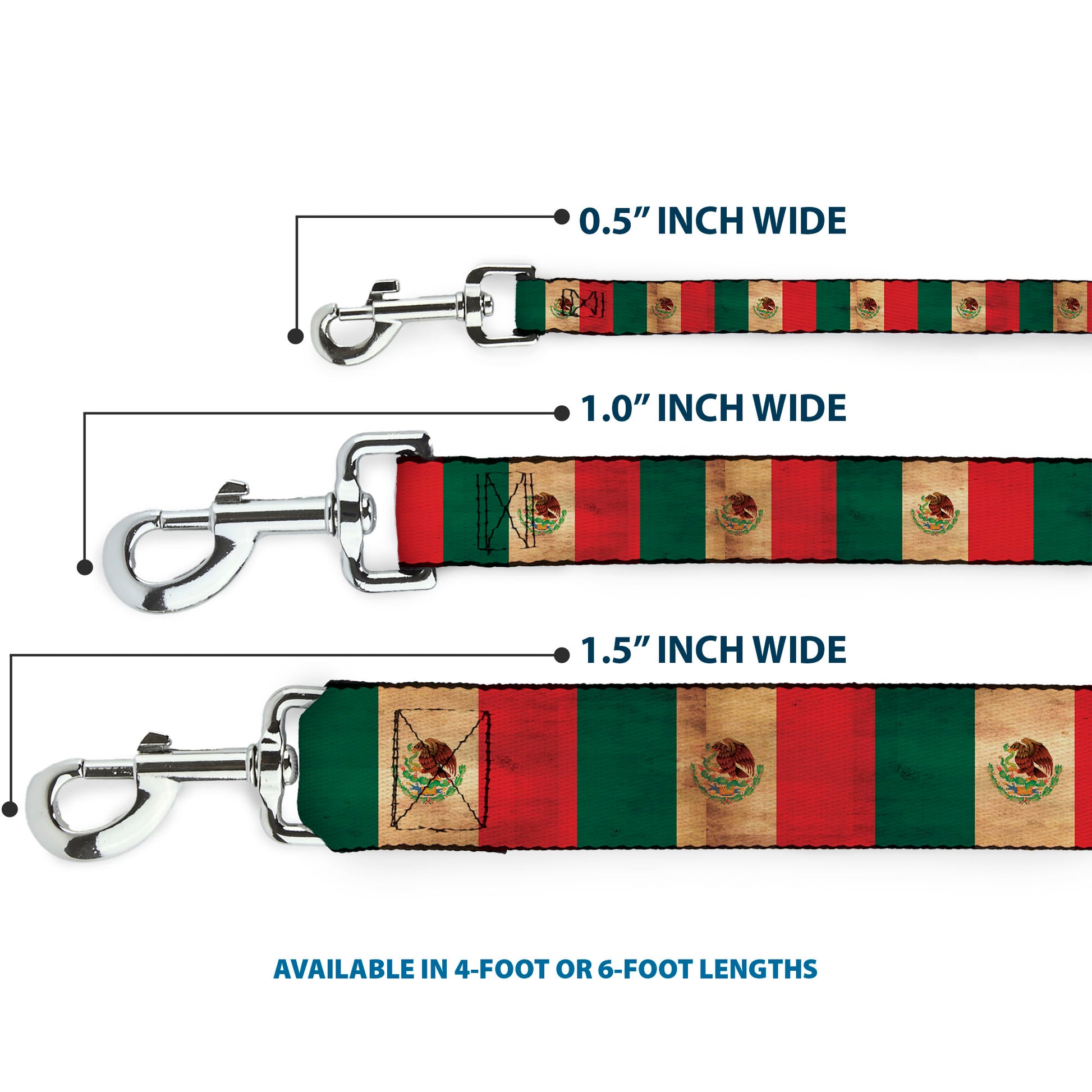 Dog Leash - Mexico Flag Continuous Vintage Dog Leashes Buckle-Down