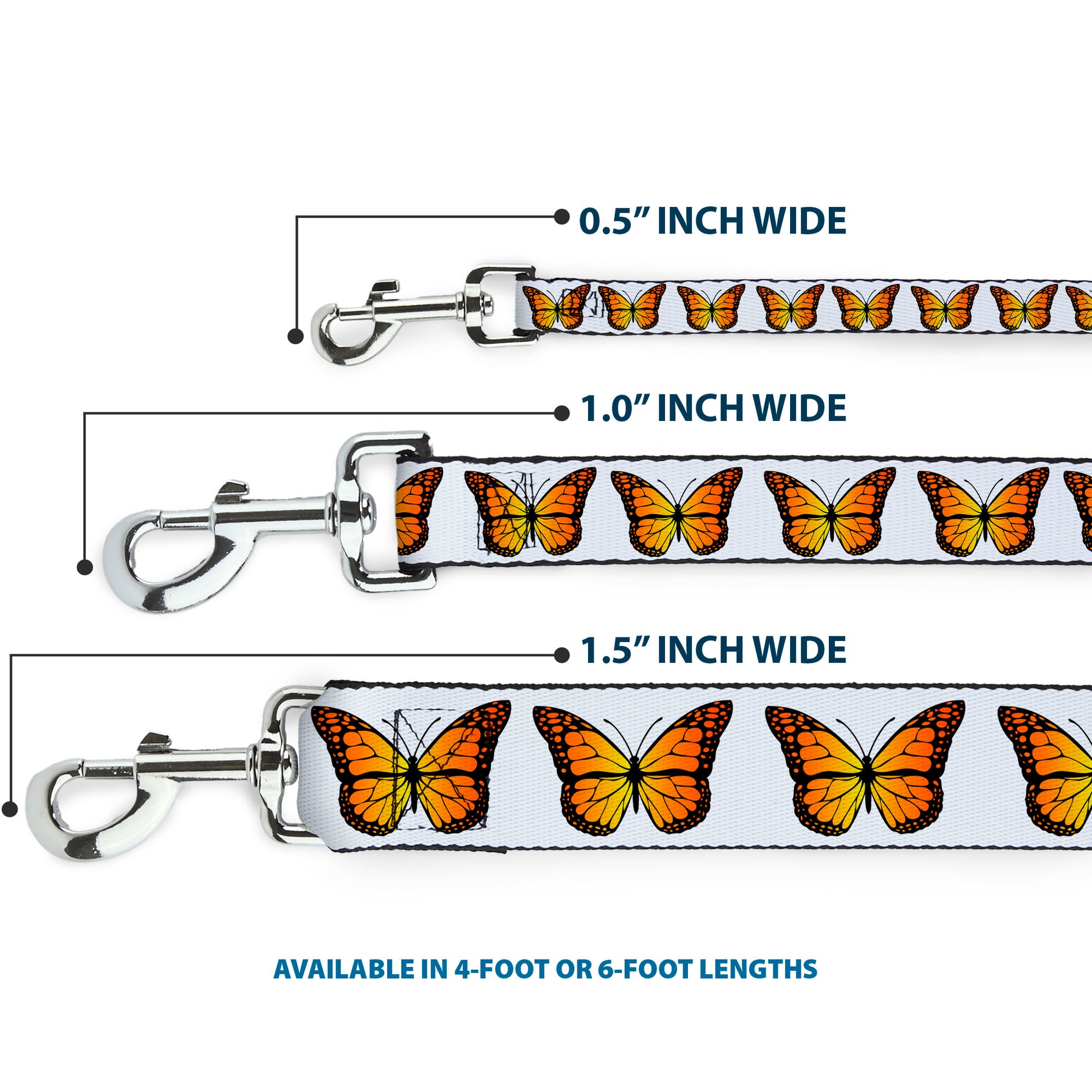 Dog Leash - Monarch Butterfly Repeat White Dog Leashes Buckle-Down