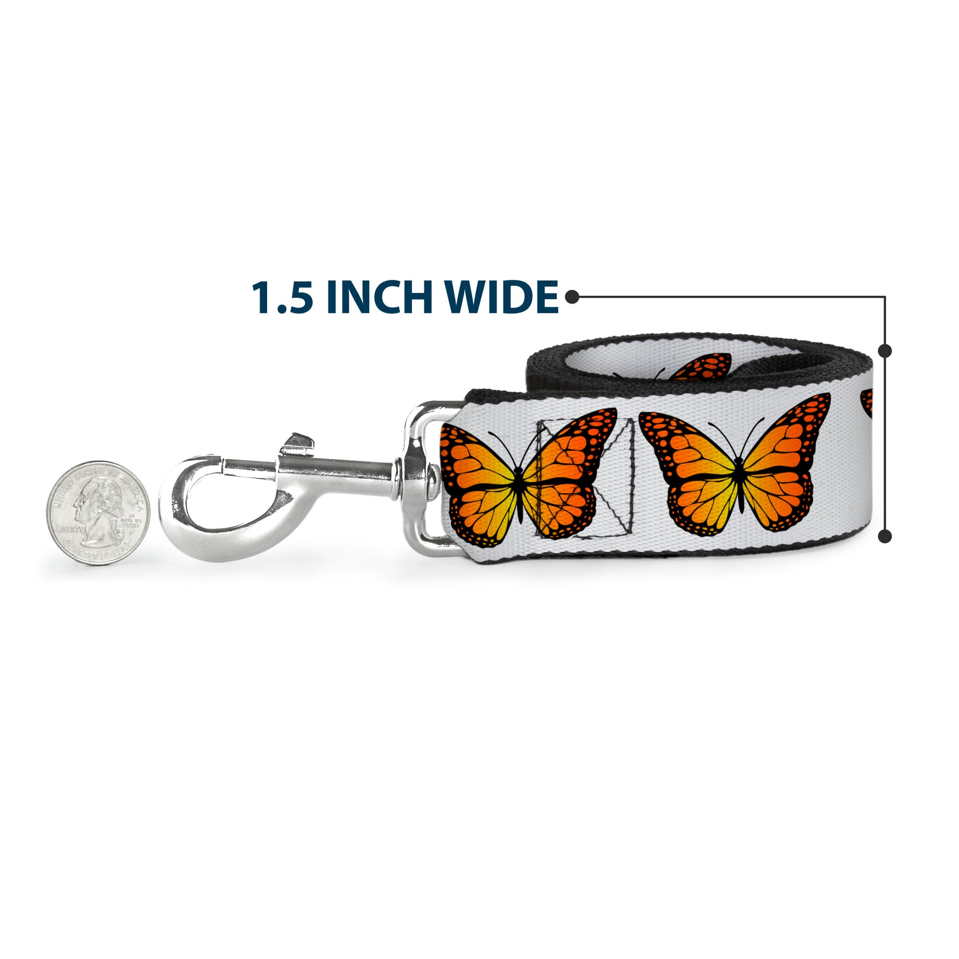 Dog Leash - Monarch Butterfly Repeat White Dog Leashes Buckle-Down