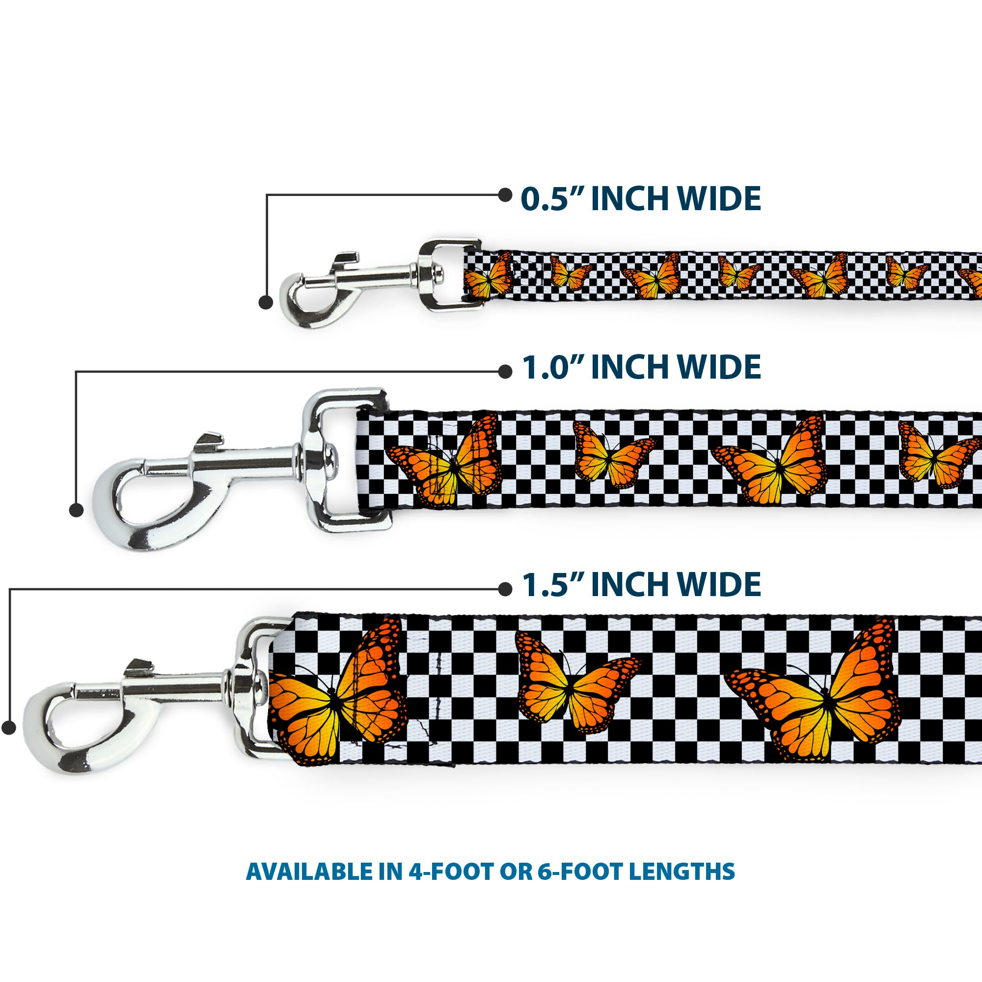 Dog Leash - Monarch Butterfly Scattered Checker Black/White Dog Leashes Buckle-Down