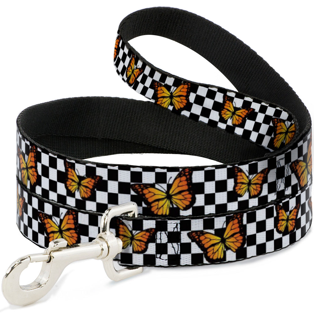Dog Leash - Monarch Butterfly Scattered Checker Black/White Dog Leashes Buckle-Down