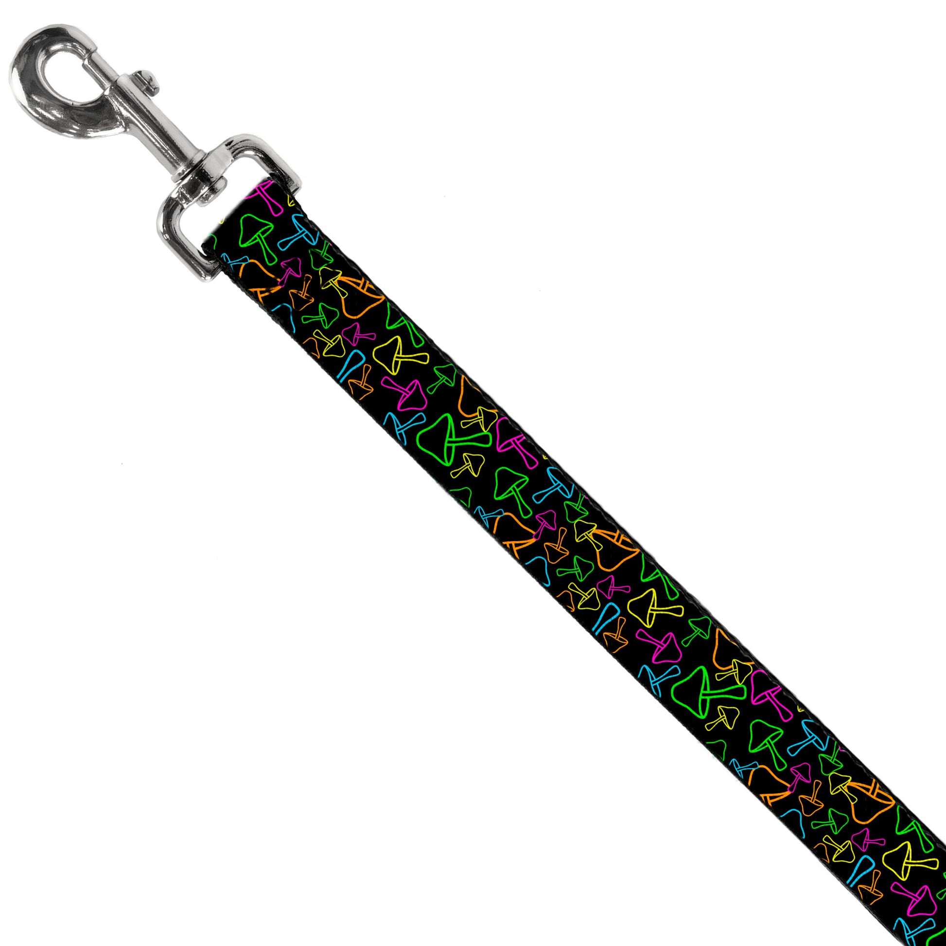 Dog Leash - Mushroom Outline Scattered Black/Multi Neon Dog Leashes Buckle-Down