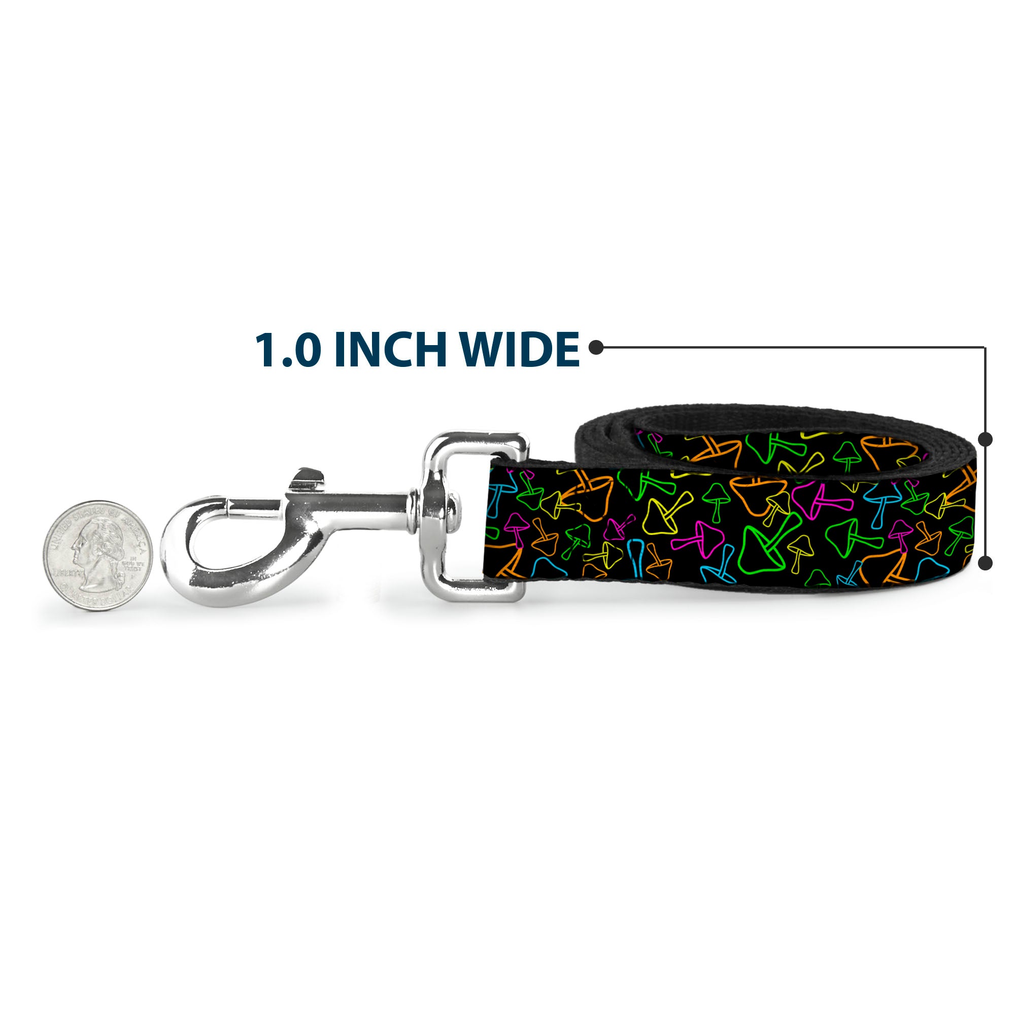 Dog Leash - Mushroom Outline Scattered Black/Multi Neon Dog Leashes Buckle-Down