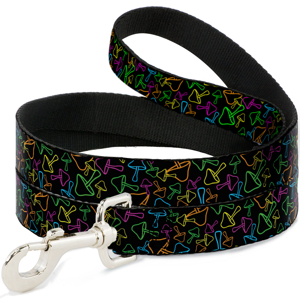 Dog Leash - Mushroom Outline Scattered Black/Multi Neon Dog Leashes Buckle-Down