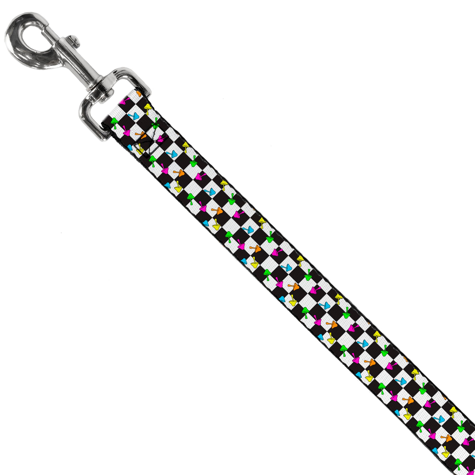 Dog Leash - Mushrooms Scattered Checker Black/White/Multi Neon Dog Leashes Buckle-Down
