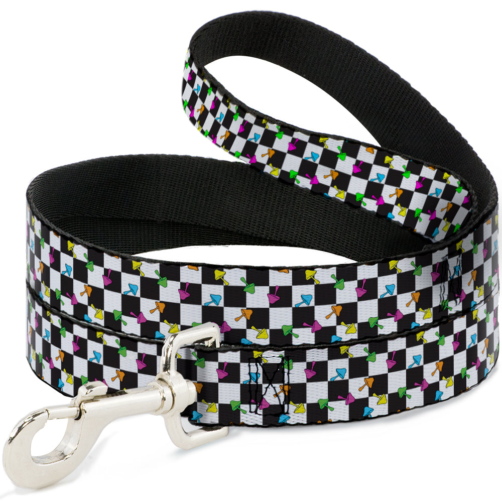 Dog Leash - Mushrooms Scattered Checker Black/White/Multi Neon Dog Leashes Buckle-Down