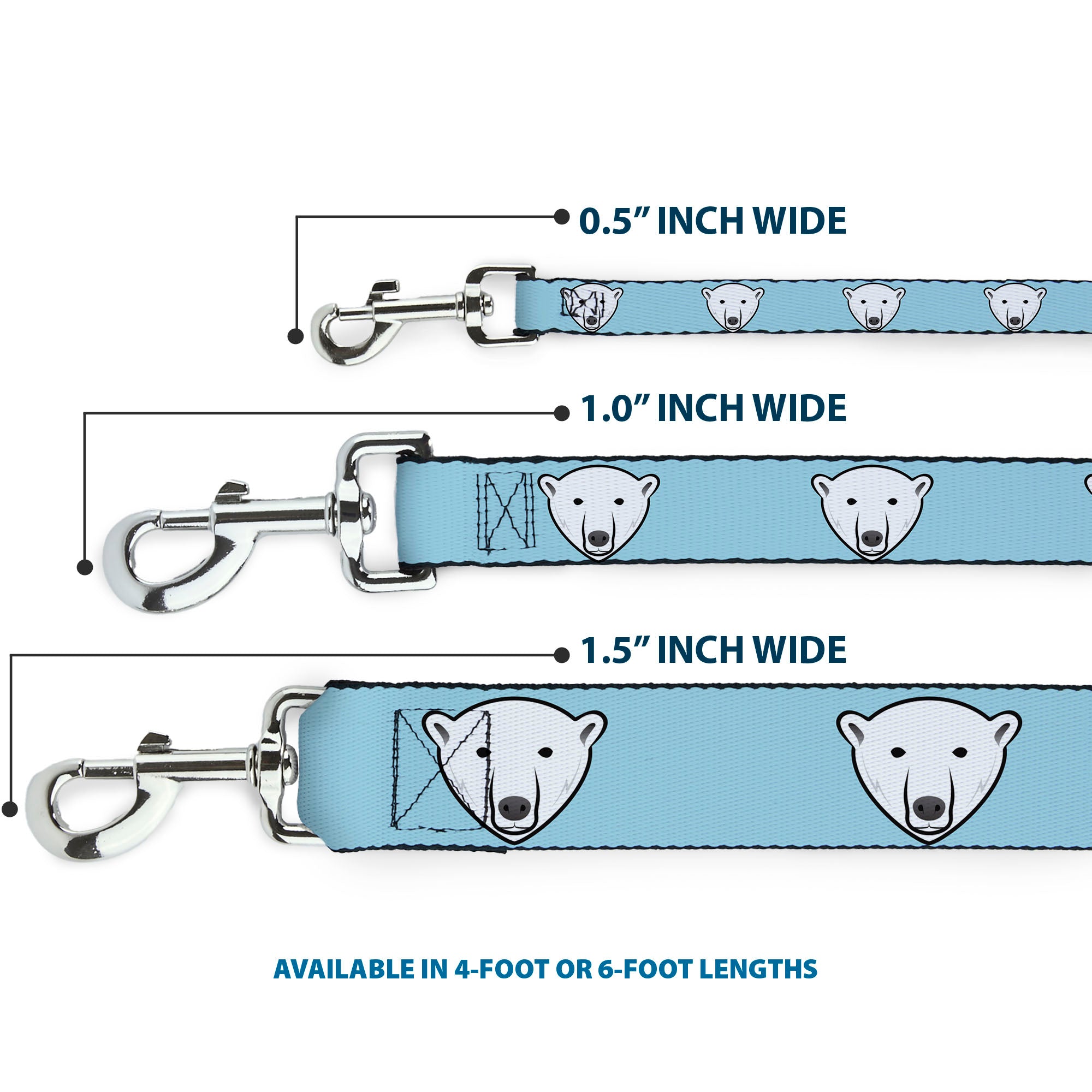 Dog Leash - Polar Bear Repeat Baby Blue Dog Leashes Buckle-Down